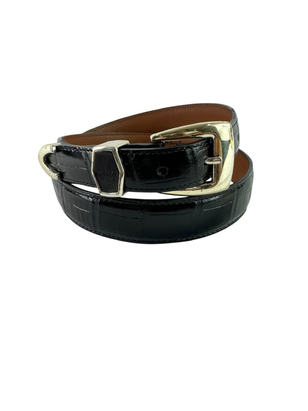 Vintage BRIGHTON Black Croc Embossed Leather Men's Casual Belt Size 36